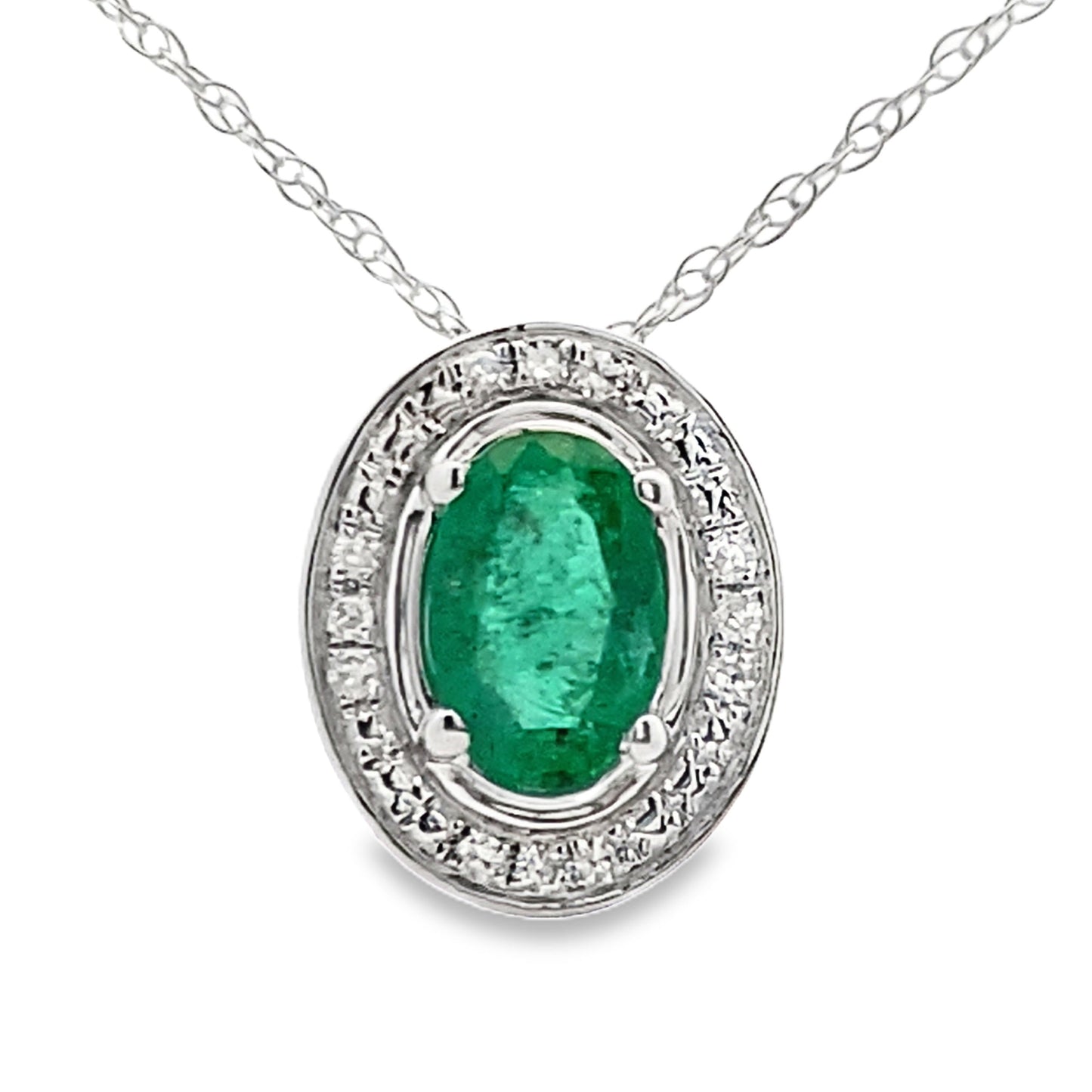 .46ct Colgante de Esmeralda y Diamante en Oro Blanco de 10KT