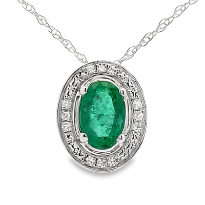 .46ct Pendentif Émeraude et Diamant en Or Blanc 10KT