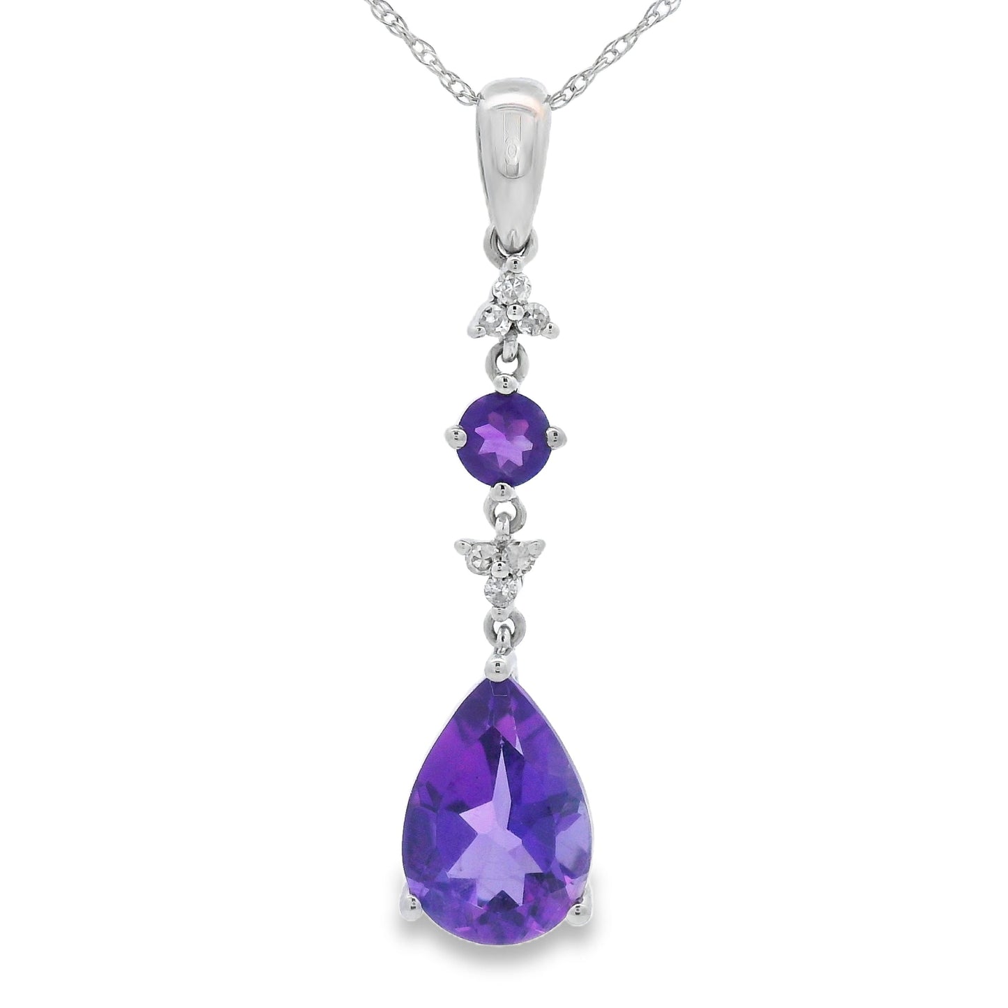 Pendentif en Améthyste et Diamant en Or Blanc 10KT