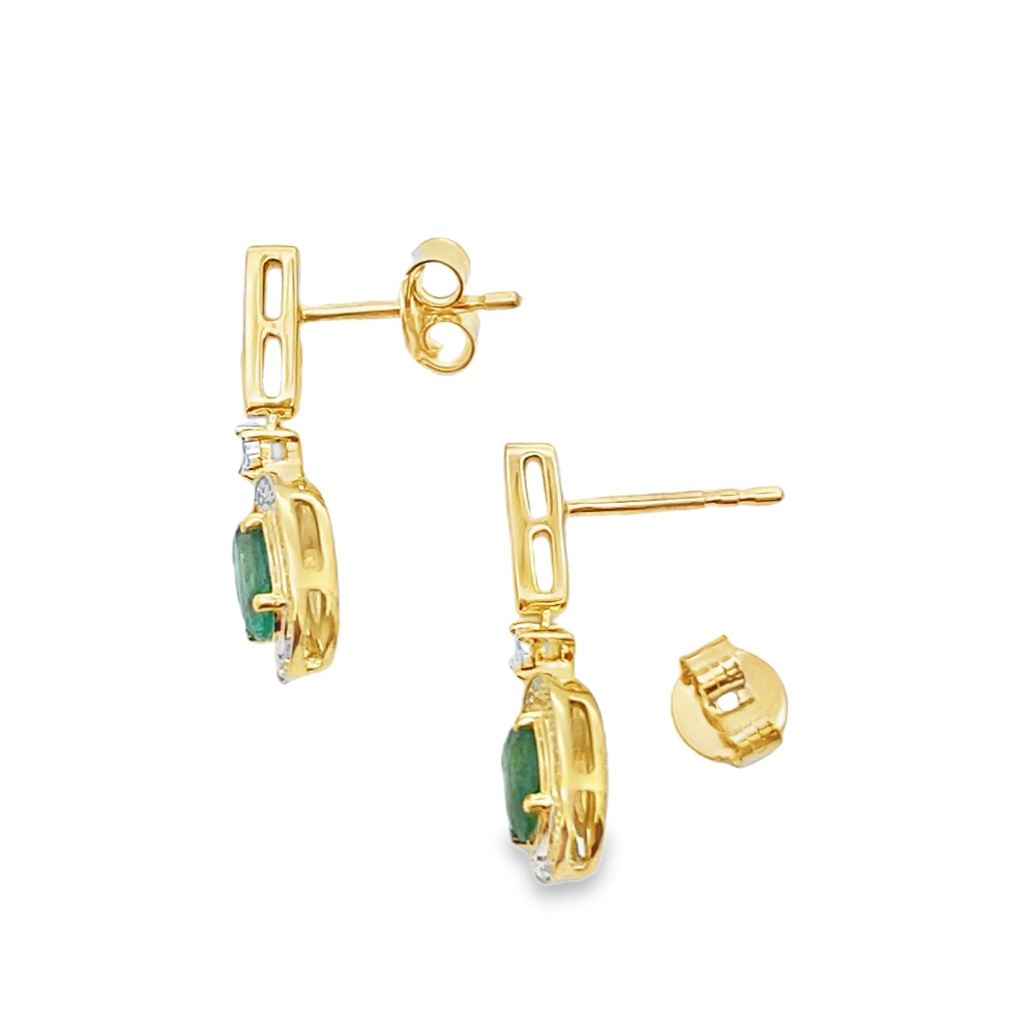 Pendientes colgantes de diamante esmeralda de 0.95 ct en oro amarillo de 10KT