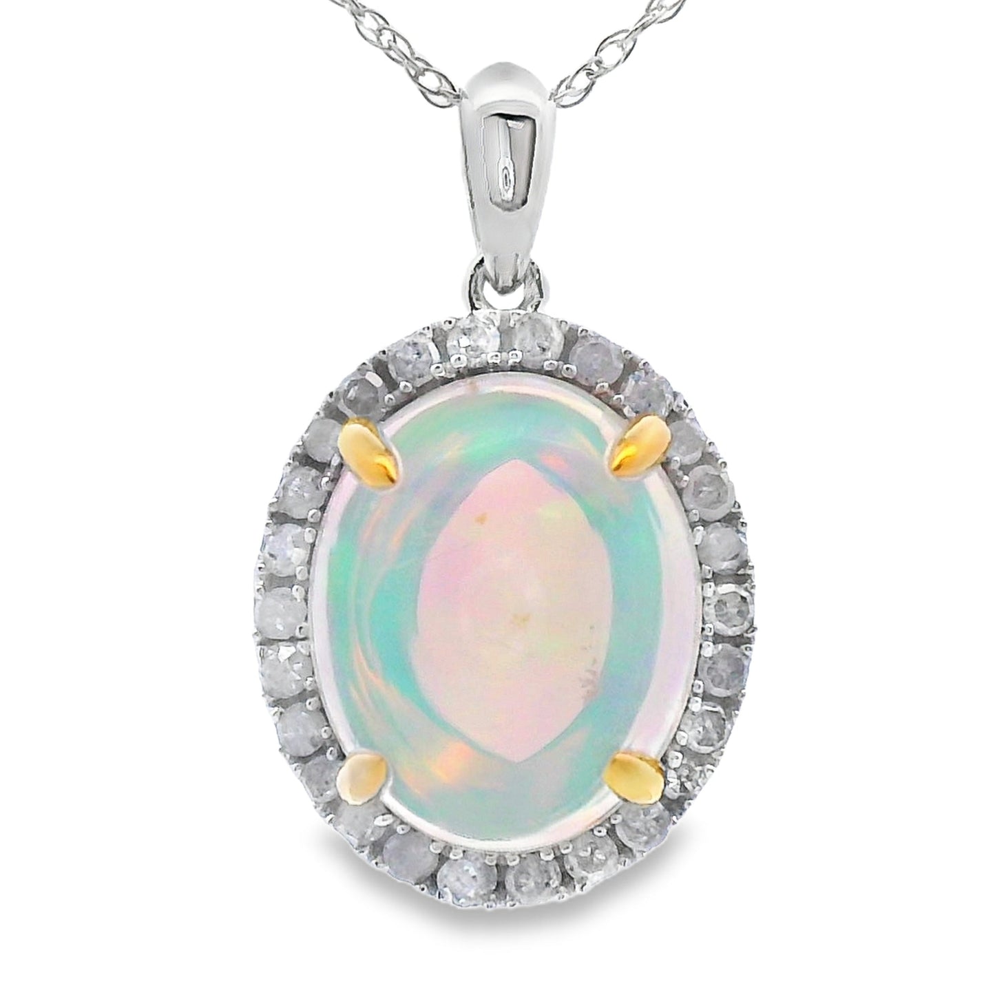 2.39ct Opal and Diamond Pendant in 10KT White Gold