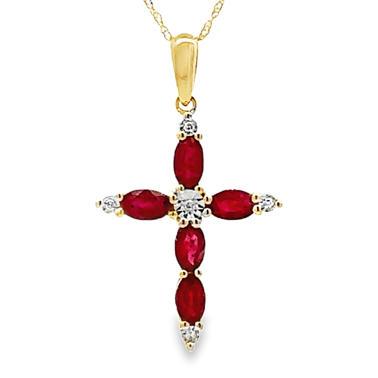 Colgante de Cruz de Rubí y Diamante en Oro Amarillo de 10KT