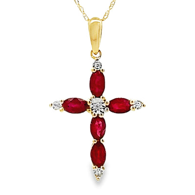 Ruby Diamond Cross Pendant in 10KT Yellow Gold
