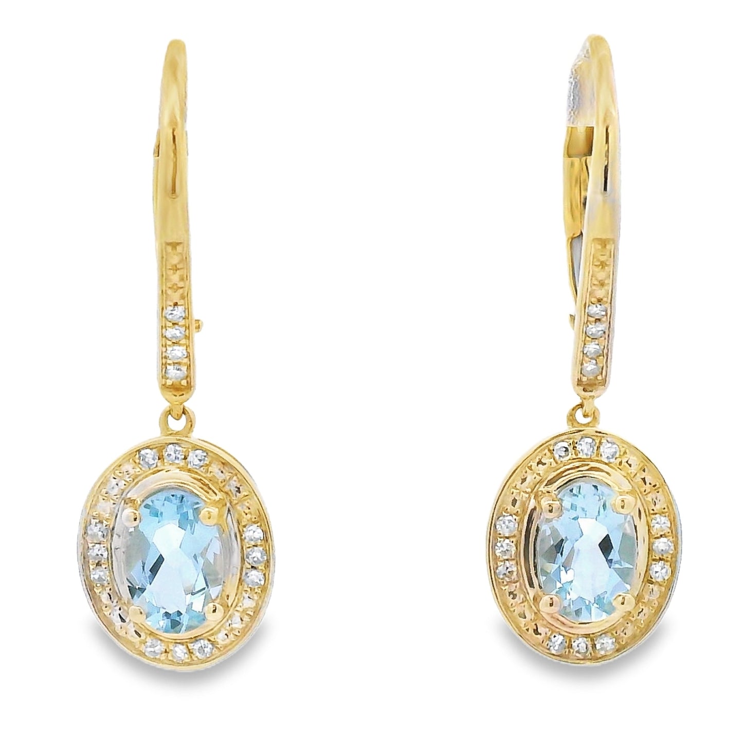 Boucles d'oreilles pendantes en diamant aquamarine en or jaune 10KT