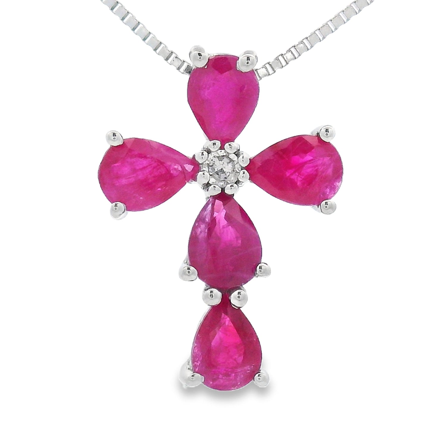 Ruby Diamond Cross Pendant in 10KT White Gold