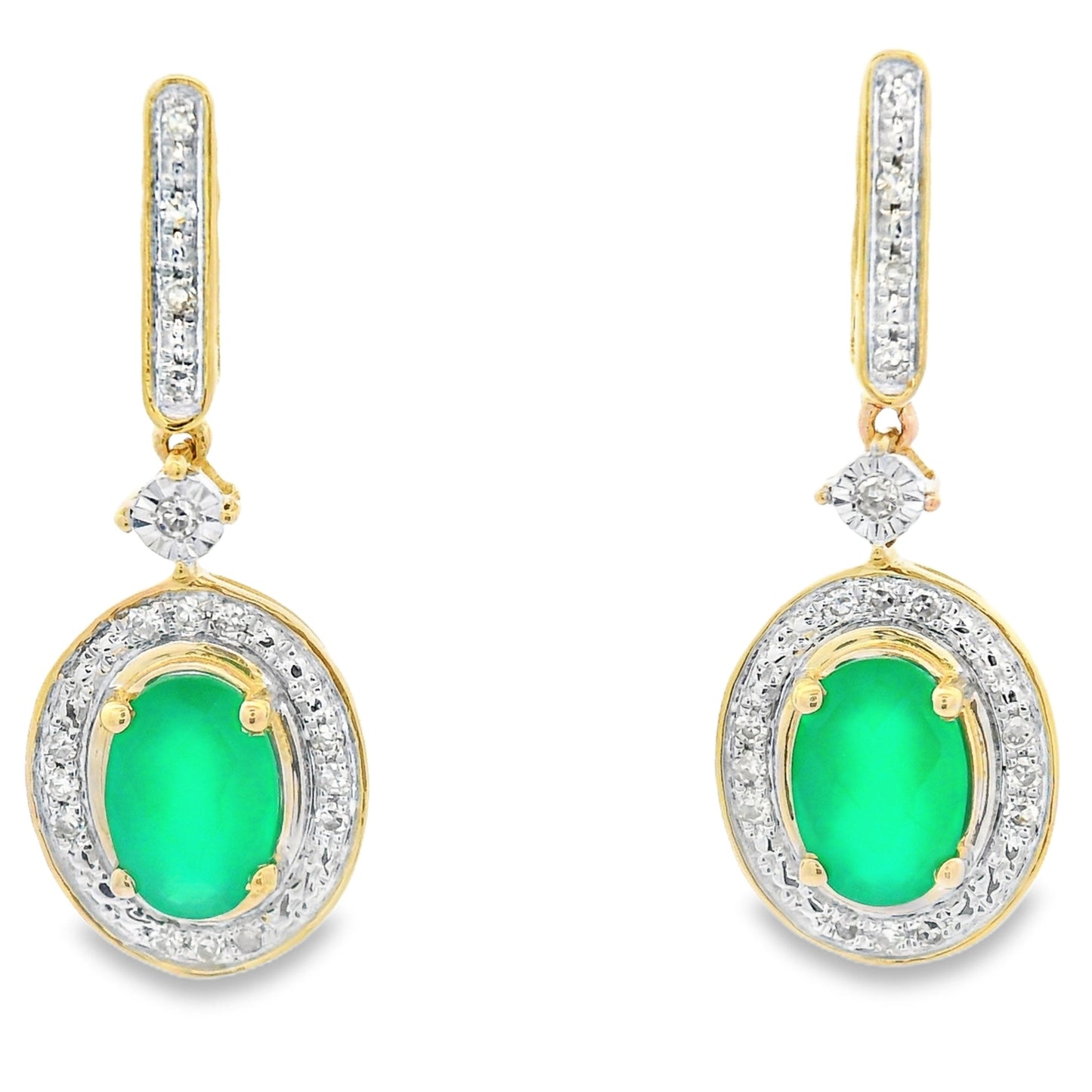 Pendientes Colgantes de Diamante de Calcedonia en Oro Amarillo de 10KT