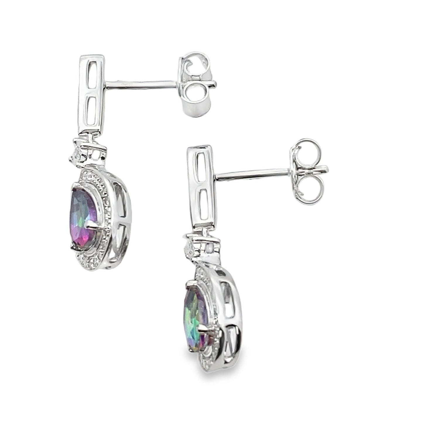 Mystic Fire Topaz Dangle Earrings in 10KT White Gold
