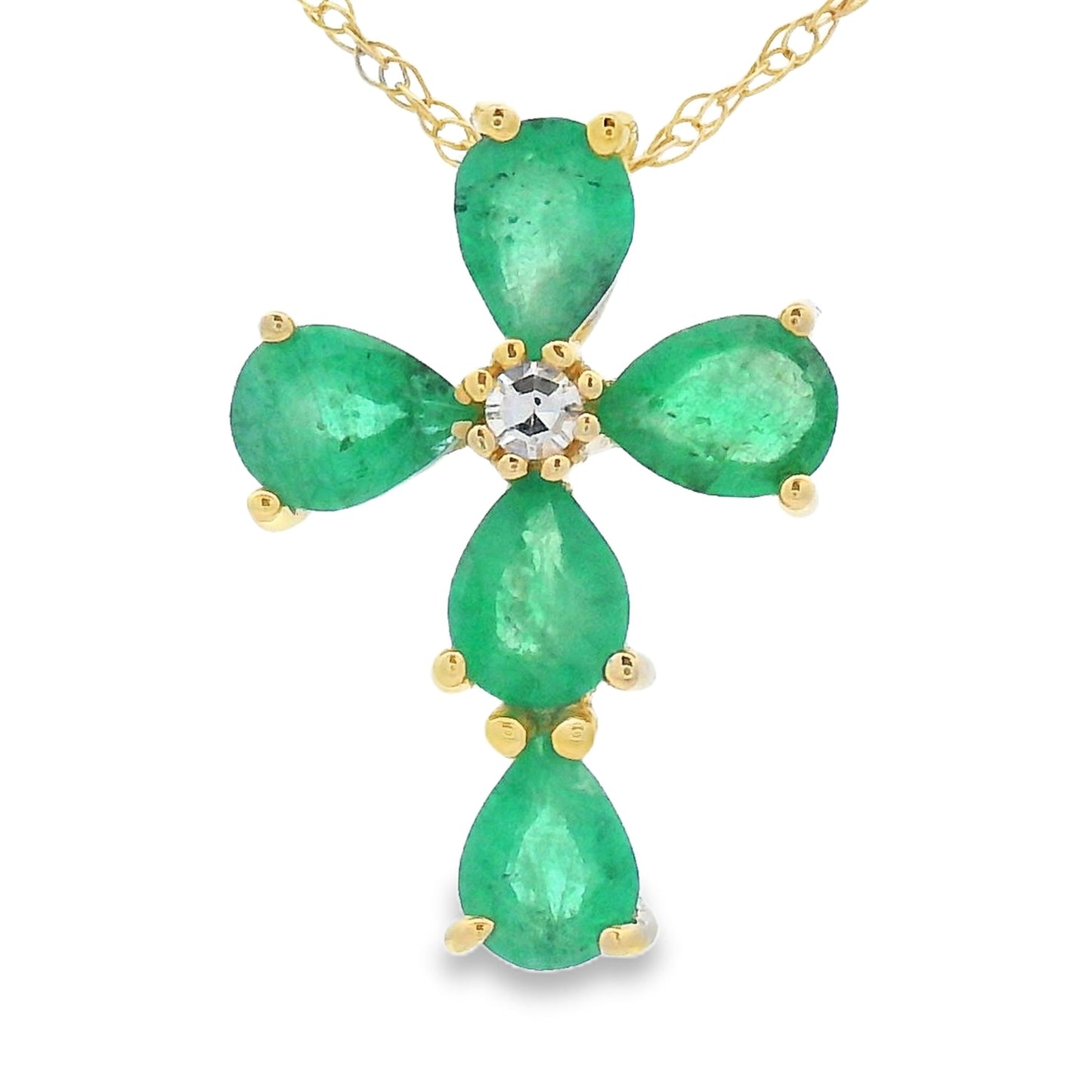 Colgante de Cruz de Esmeralda de 0.52ct en Oro Amarillo de 10KT