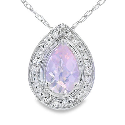 Rose Quartz Diamond Pendant in 10KT White Gold