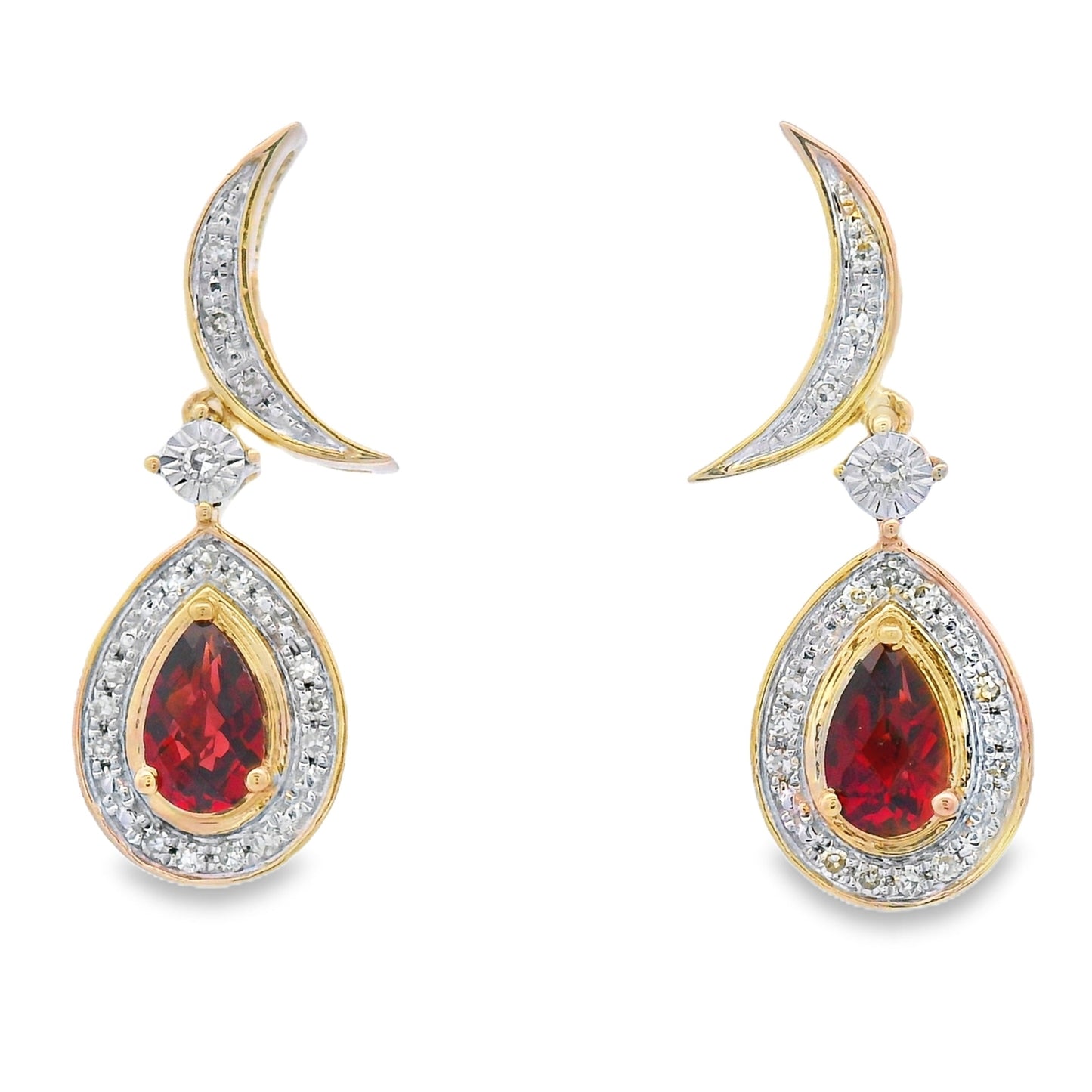 .62ct Garnet Diamond Dangle Earrings in 10KT Yellow Gold