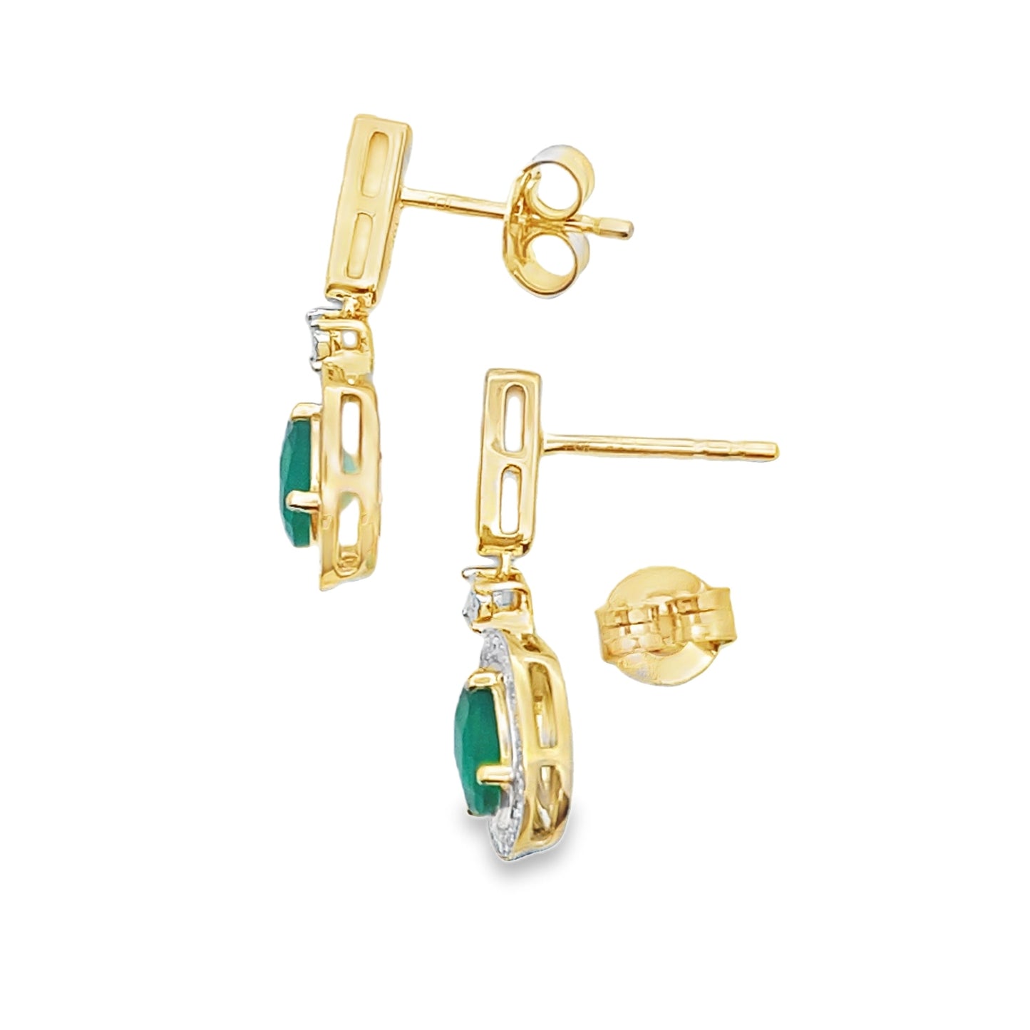 Pendientes Colgantes de Diamante de Calcedonia en Oro Amarillo de 10KT