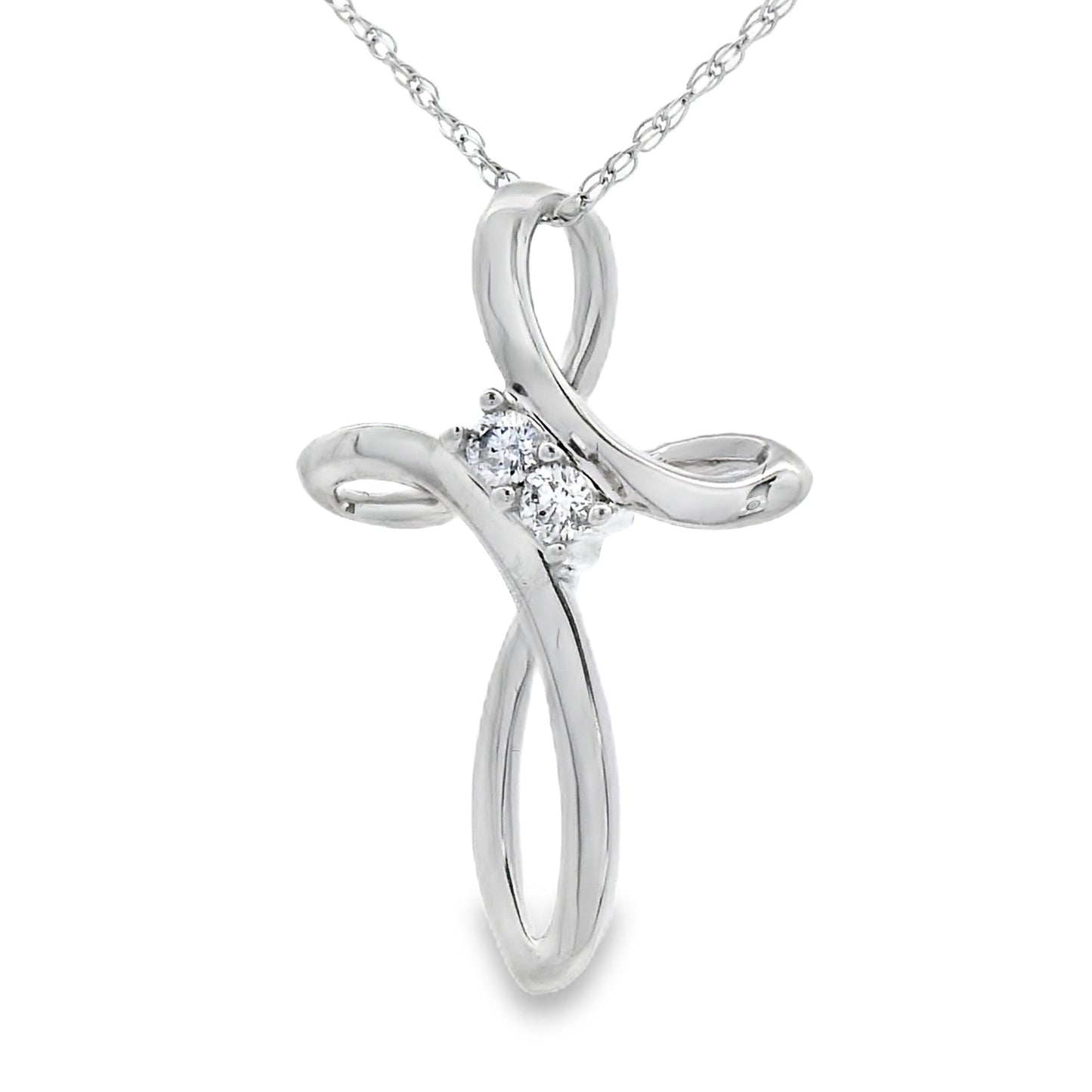 .04ct Pendentif Croix en Diamant en Or Blanc 14KT
