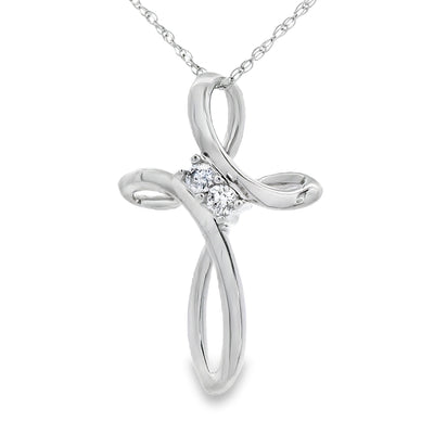 .04ct Pendentif Croix en Diamant en Or Blanc 14KT