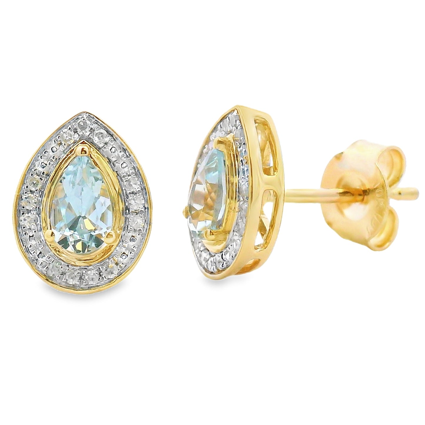 Pendientes de Diamante de Acuamarina de 0.42ct en Oro Amarillo de 10KT