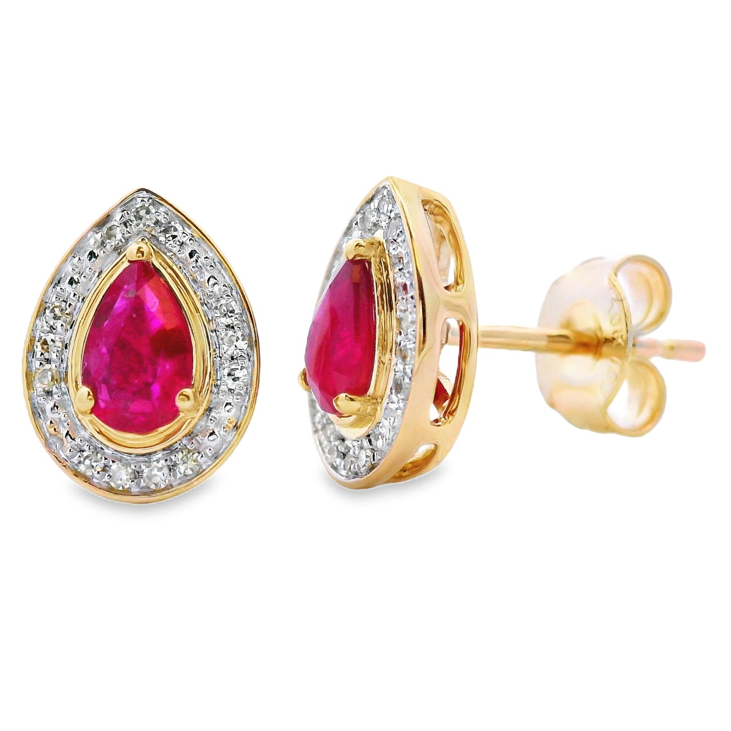 Pendientes de Rubí y Diamante de 0.58ct en Oro Amarillo de 10KT