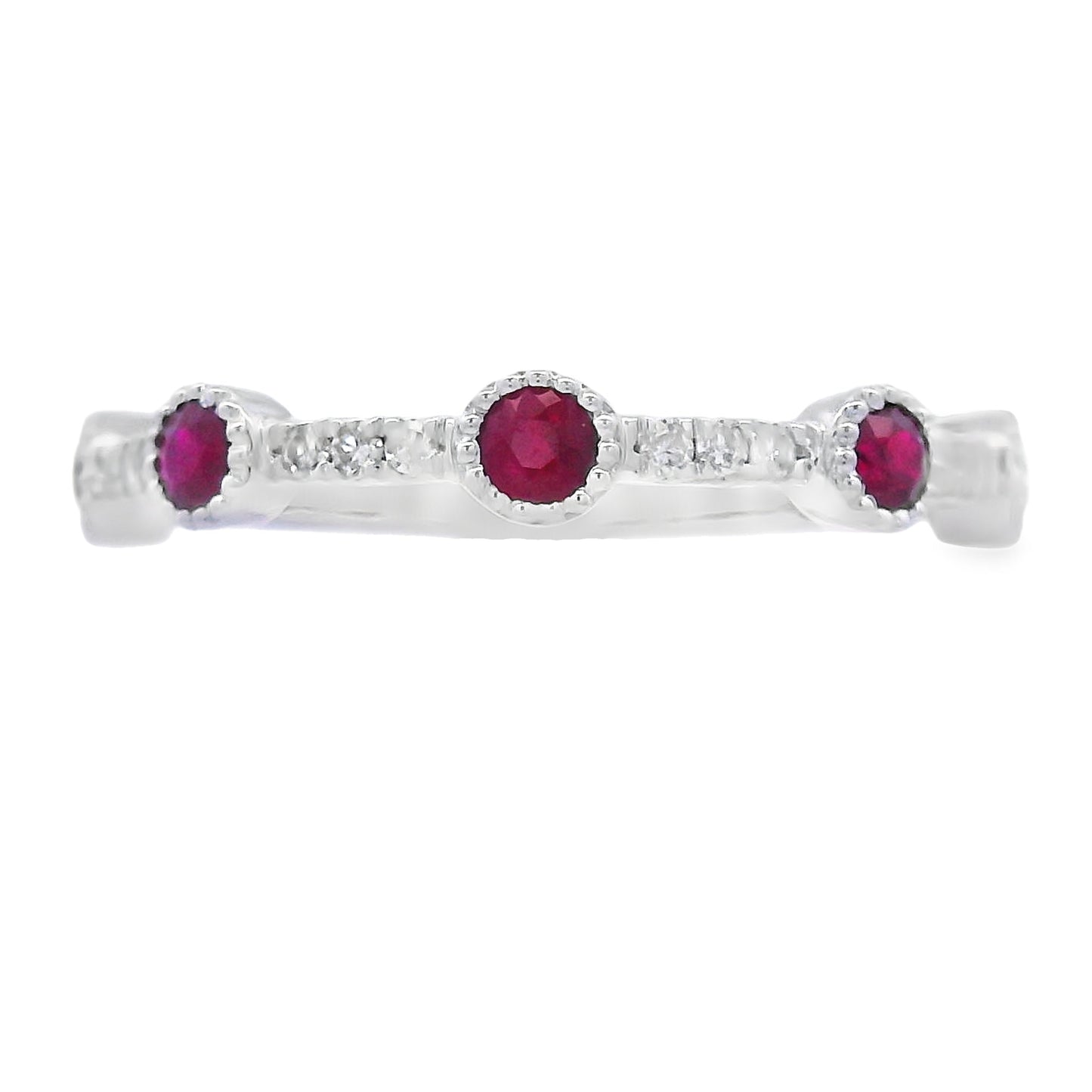 .46ct Conjunto de Anillos Apilables de Rubí y Diamante en Oro Blanco de 14KT