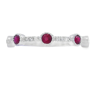 .46ct Bague Empilable en Rubis et Diamants en Or Blanc 14KT
