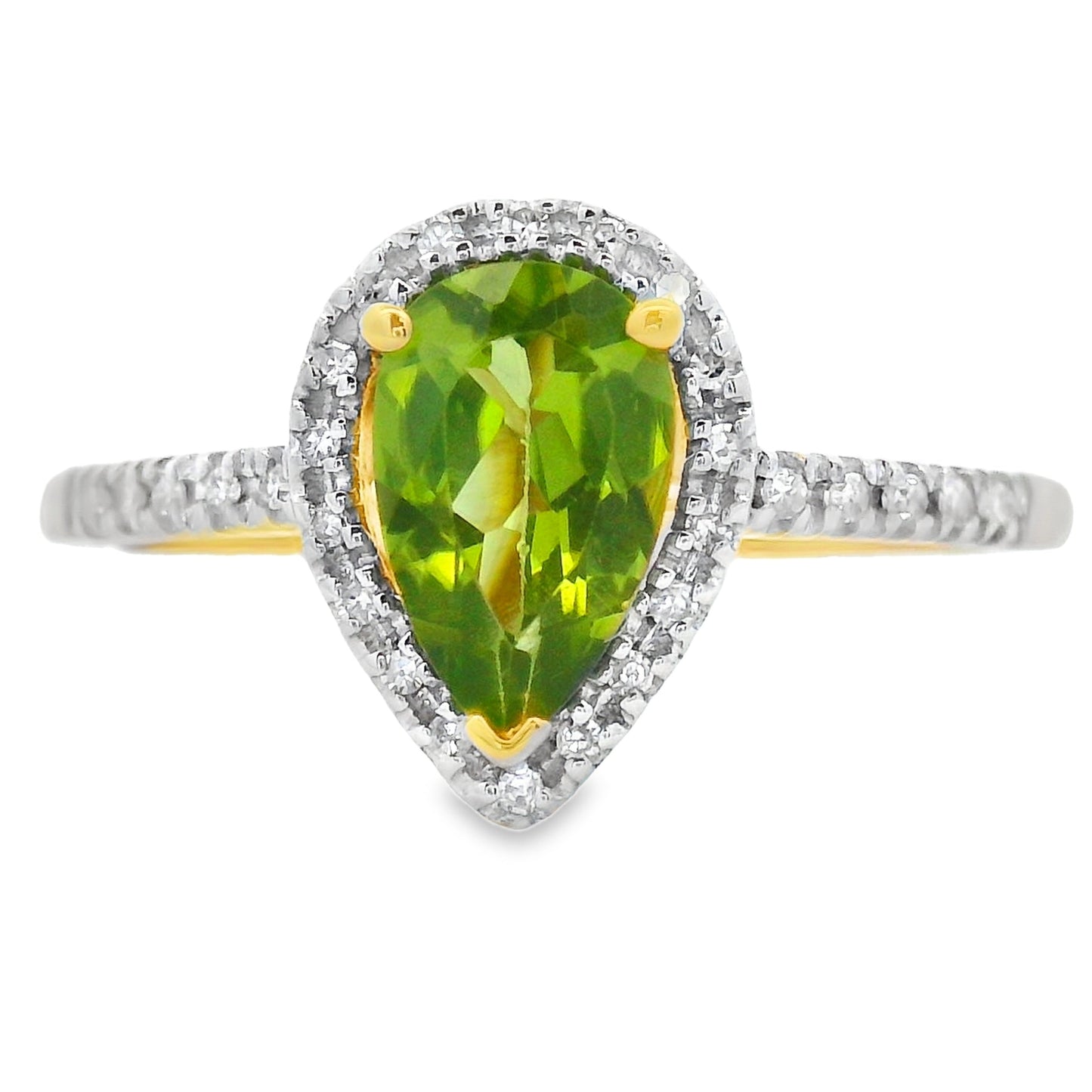 Natural 1.10ct Peridot Diamond Ring in 14KT Yellow Gold