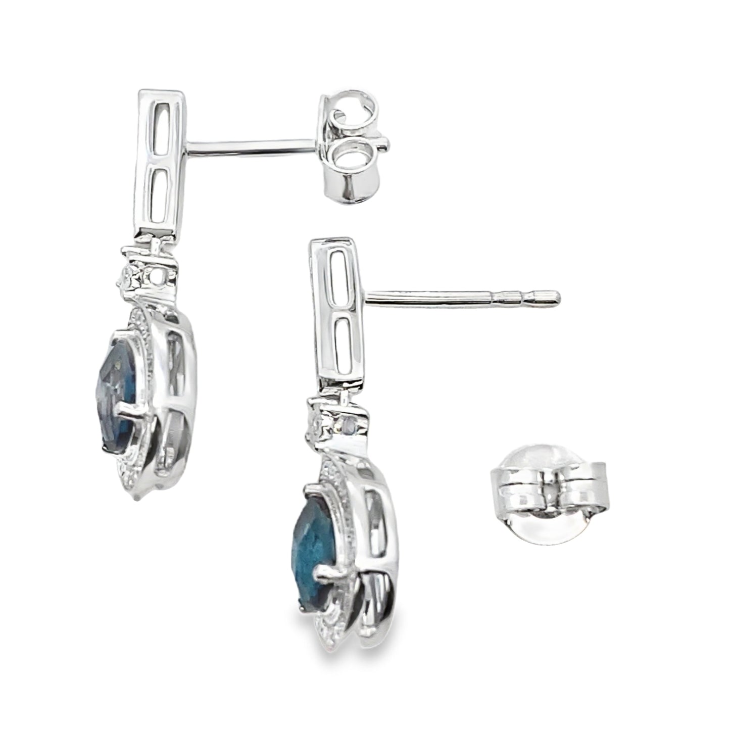 Boucles d'oreilles pendantes en topaze bleue de Londres en or blanc 10KT