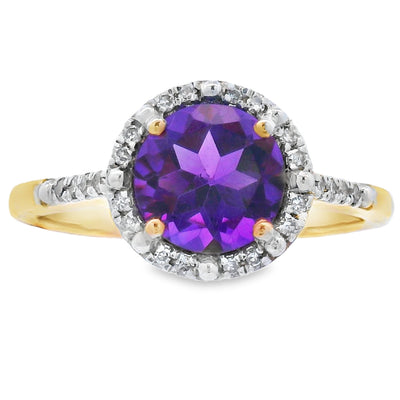 Bague en diamant améthyste naturelle de 1,35 ct en or jaune 10KT