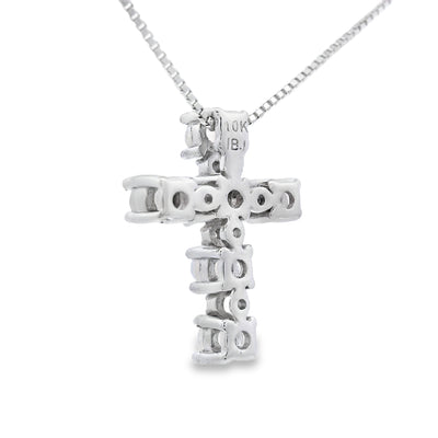 Opal Diamond Cross Pendant in 10KT White Gold