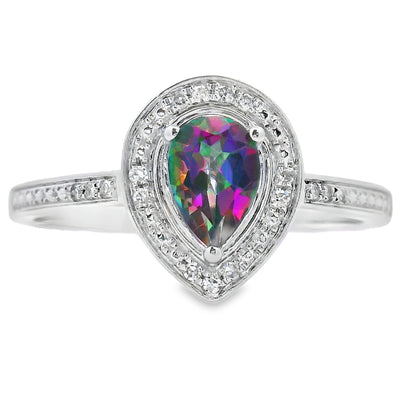 .50ct Anillo de Topacio Fuego Místico y Diamante en Oro Blanco de 10KT