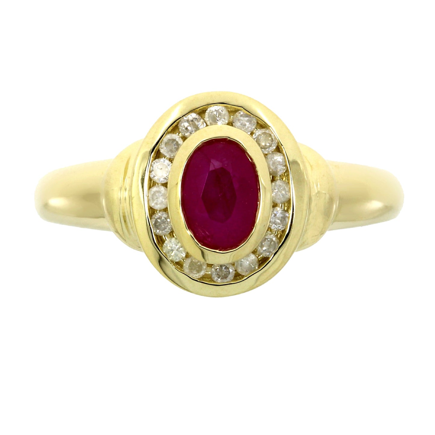 Anillo de Rubí Natural de 0.70ct con Diamantes en Oro Amarillo de 10KT