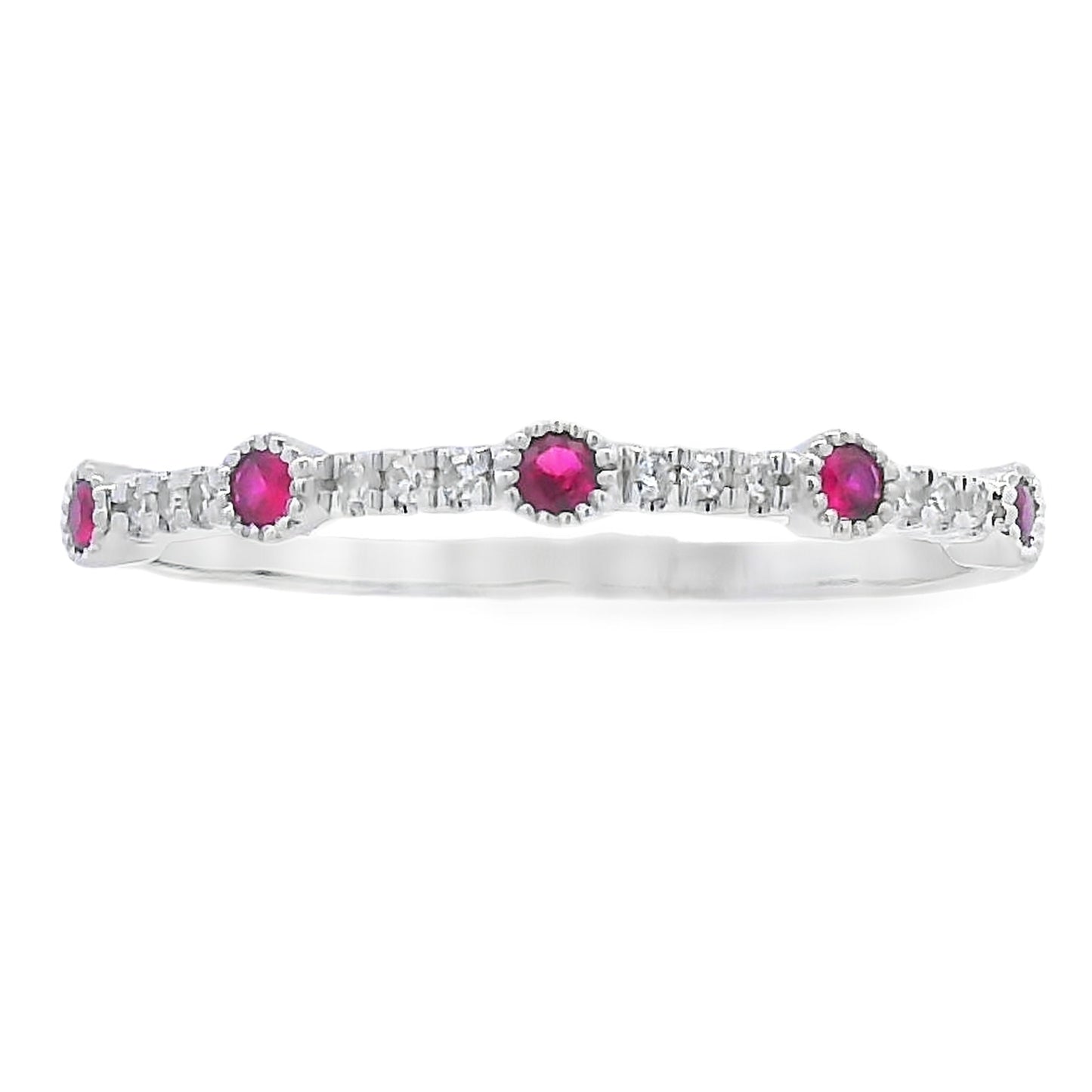 .16ct Bague Empilable en Rubis et Diamants en Or Blanc 14KT