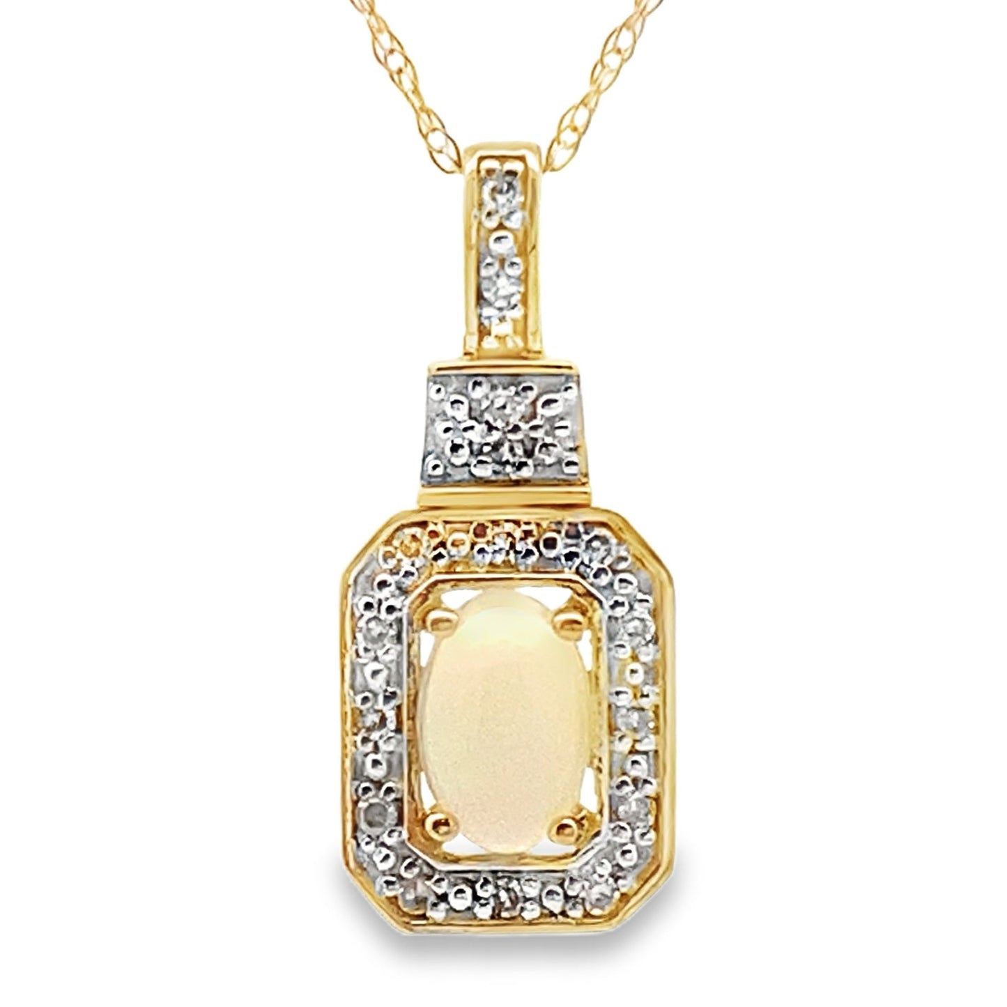 .06ct Pendentif en Opale et Diamant en Or Jaune 10KT