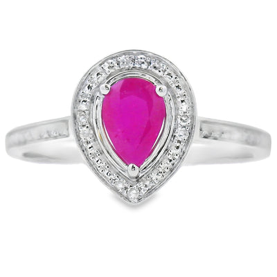 Anillo Elegante de Rubí y Diamante de .54ct en Oro Blanco de 10KT