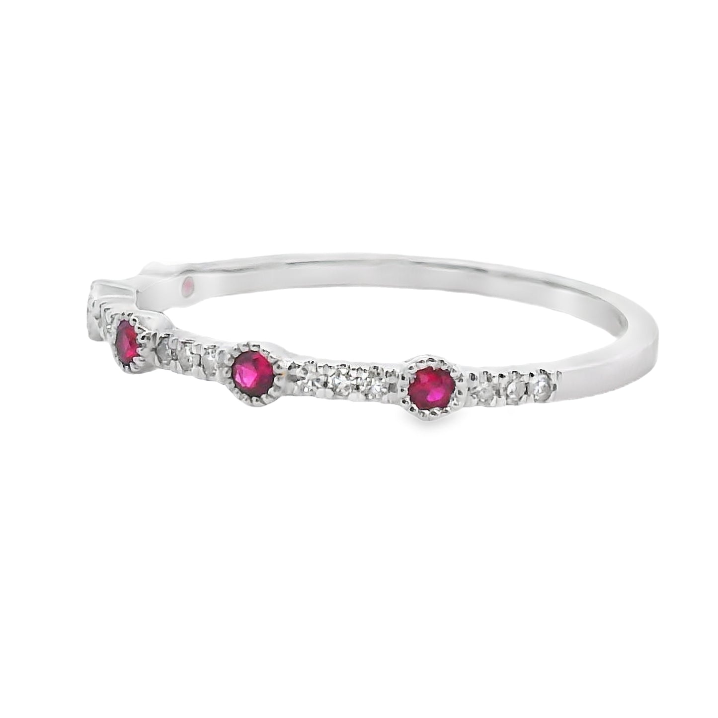 .16ct Bague Empilable en Rubis et Diamants en Or Blanc 14KT