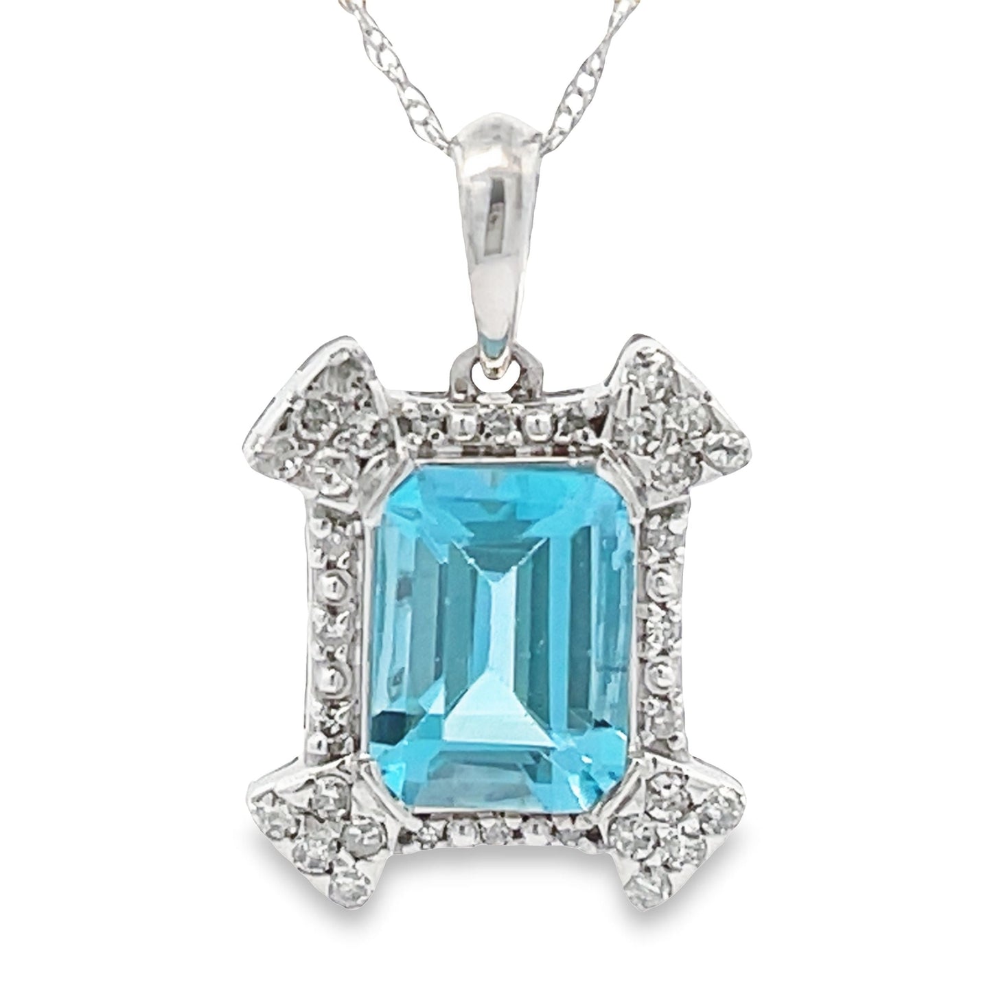 Pendentif élégant en topaze bleue et diamants en or blanc 10KT