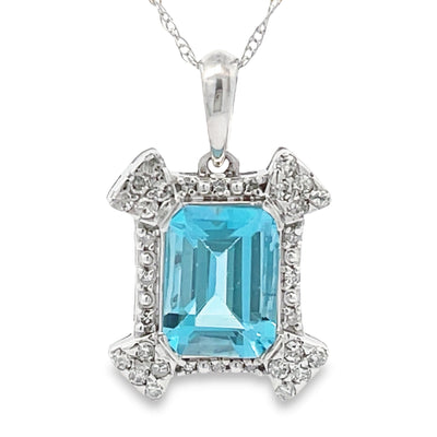 Elegant Blue Topaz and Diamond Pendant in 10KT White Gold