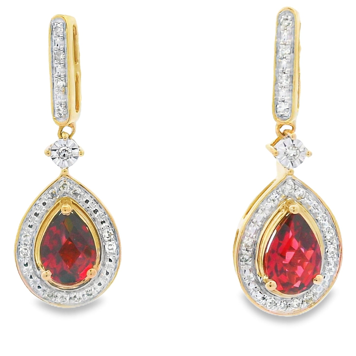 Pendientes colgantes de granate y diamante de 1.06ct en oro amarillo de 10KT