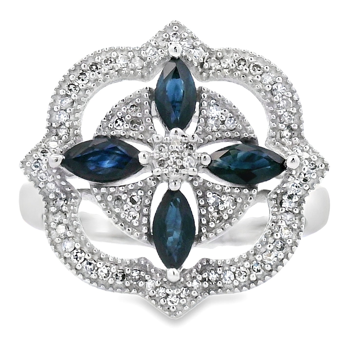 Natural .88ct Sapphire Diamond Ring in 14KT White Gold