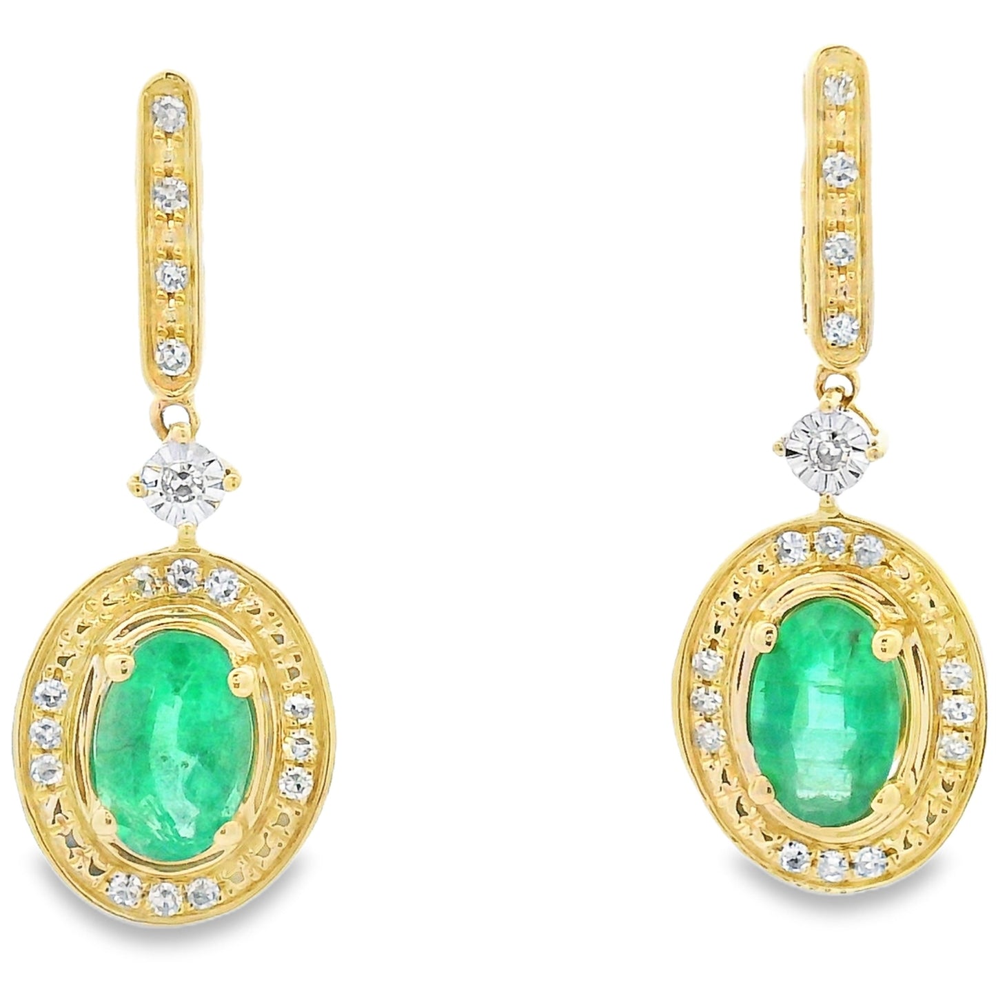 Pendientes colgantes de diamante esmeralda de 0.95 ct en oro amarillo de 10KT