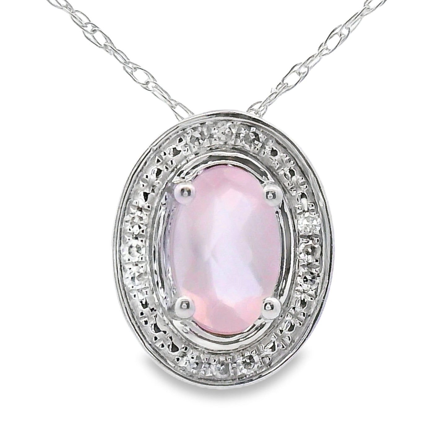 Pendentif en diamant en quartz rose en or blanc 10KT