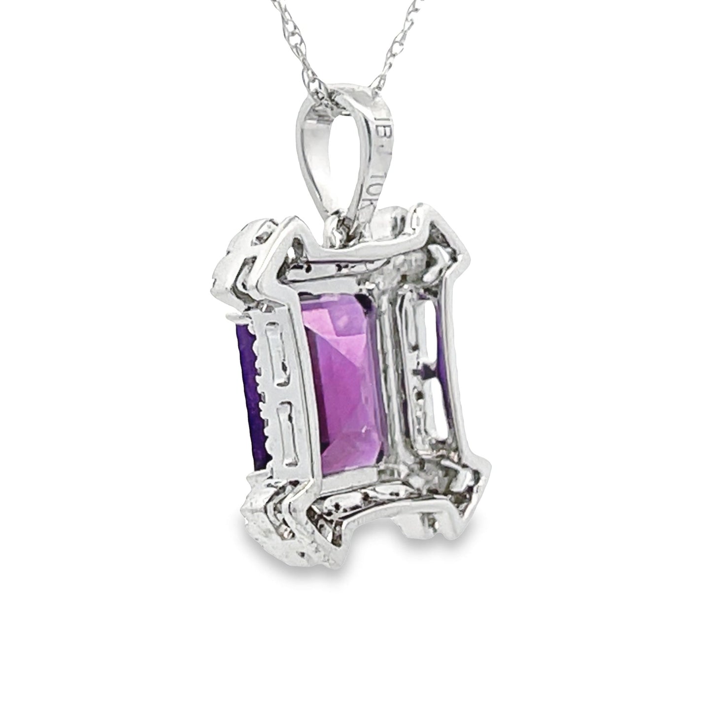 Pendentif de mode en améthyste et diamant en or blanc 10KT