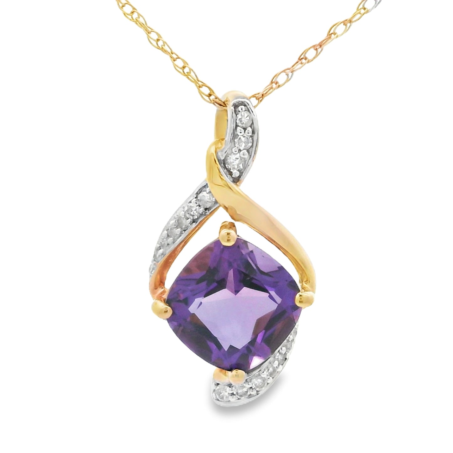 Amethyst Diamond Fashion Pendant in 10KT Yellow Gold