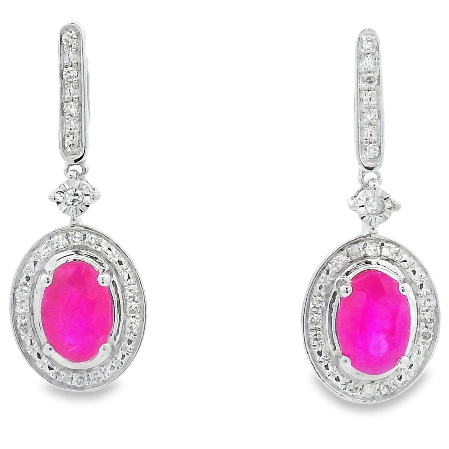 Boucles d'oreilles pendantes en rubis et diamants de 1,40 ct en or blanc 10KT