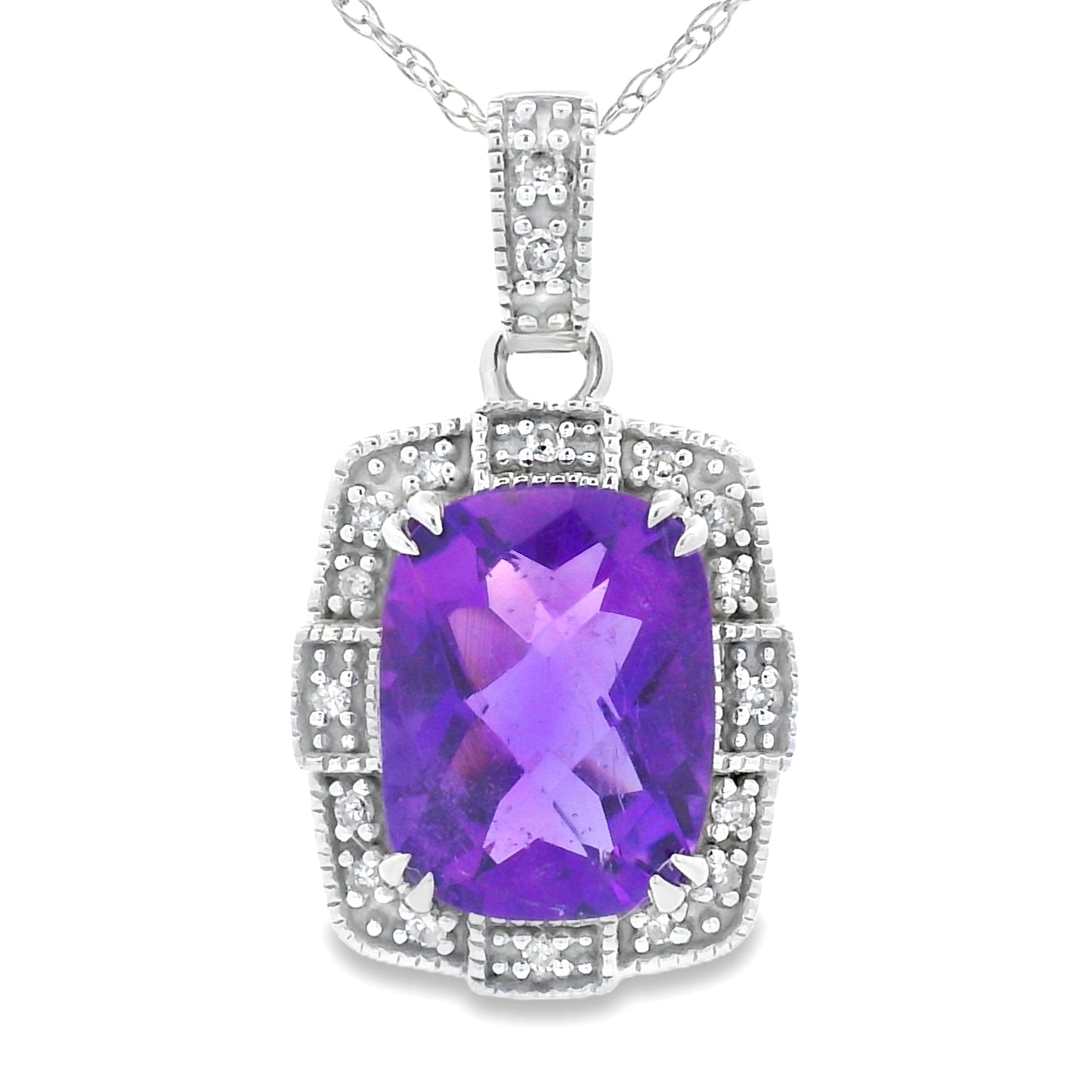 Amethyst Diamond Fashion Pendant in 10KT White Gold