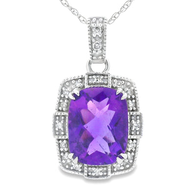 Amethyst Diamond Fashion Pendant in 10KT White Gold