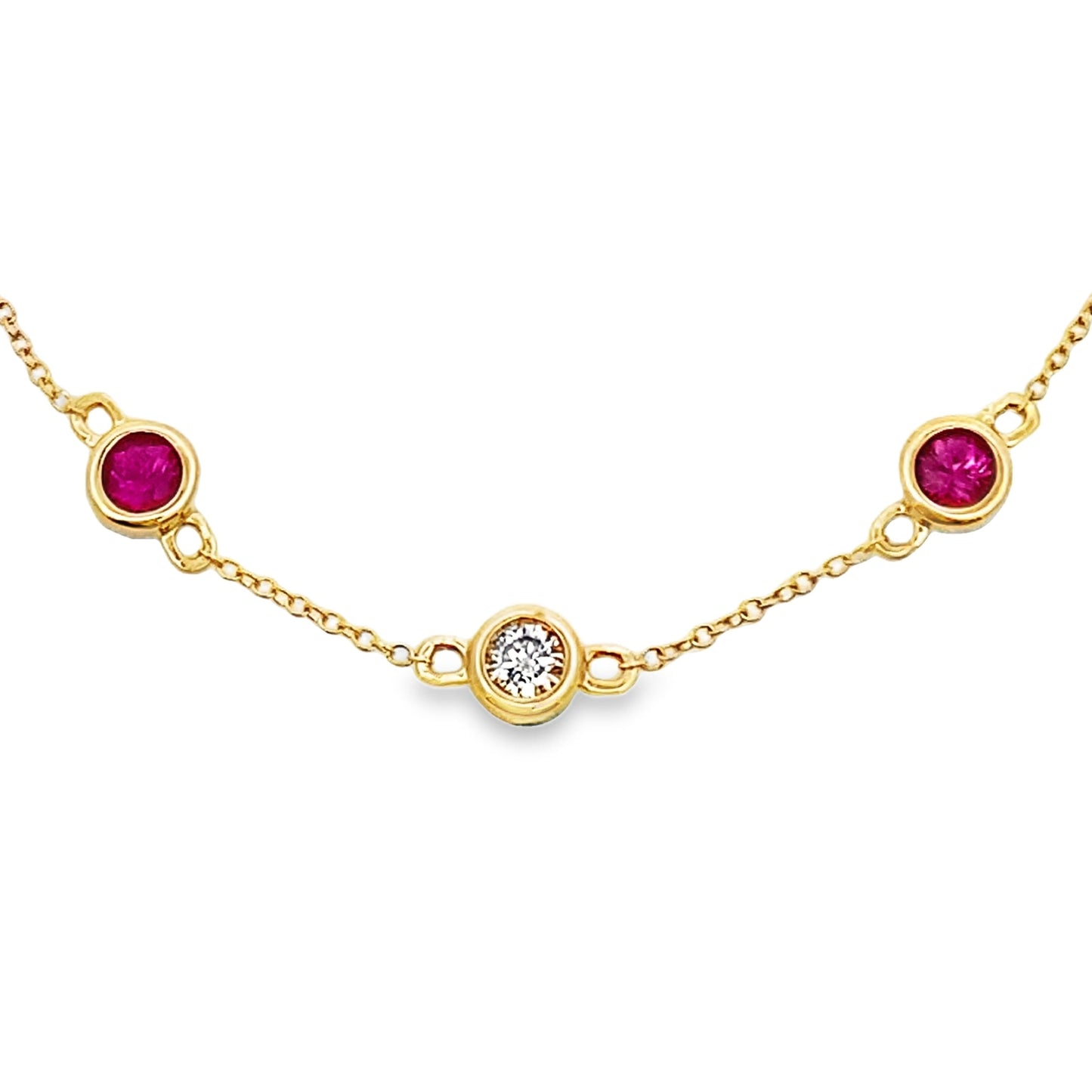 Bracelet en rubis et diamants véritable en or jaune 14KT