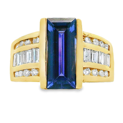 Bague en Tanzanite et Diamant de 0,80 ct en Or Jaune 18KT