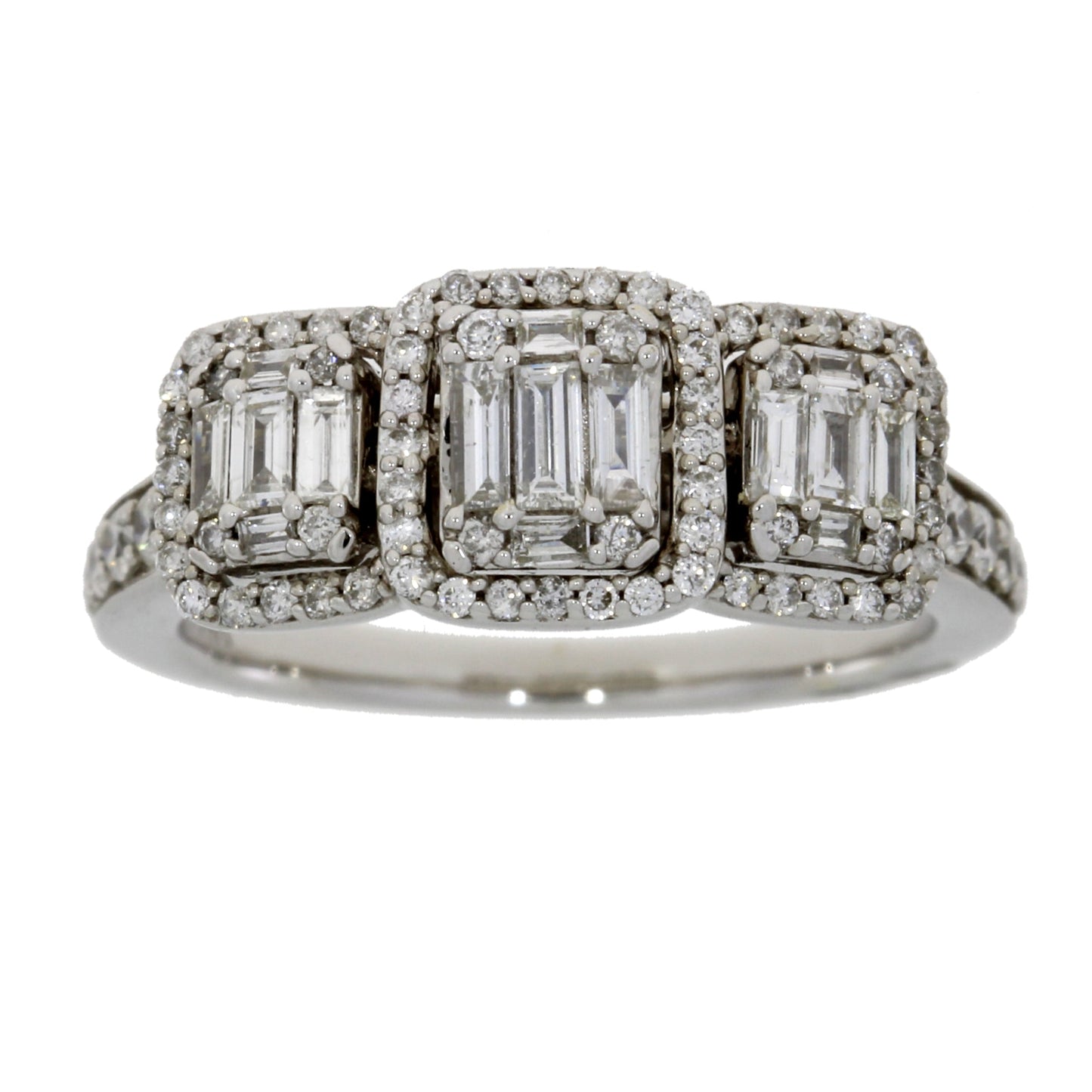 Bague 3 pierres en diamant naturel de 1,00 ct en or blanc 14KT