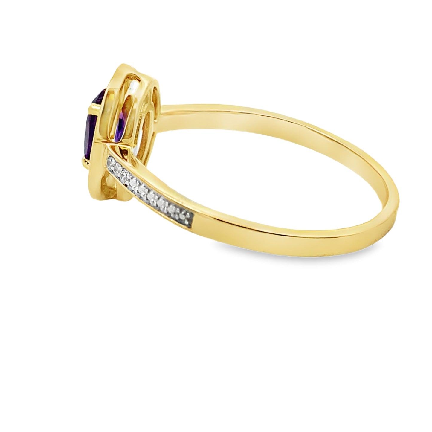 Bague en diamant améthyste naturelle de 0,48 ct en or jaune 10KT