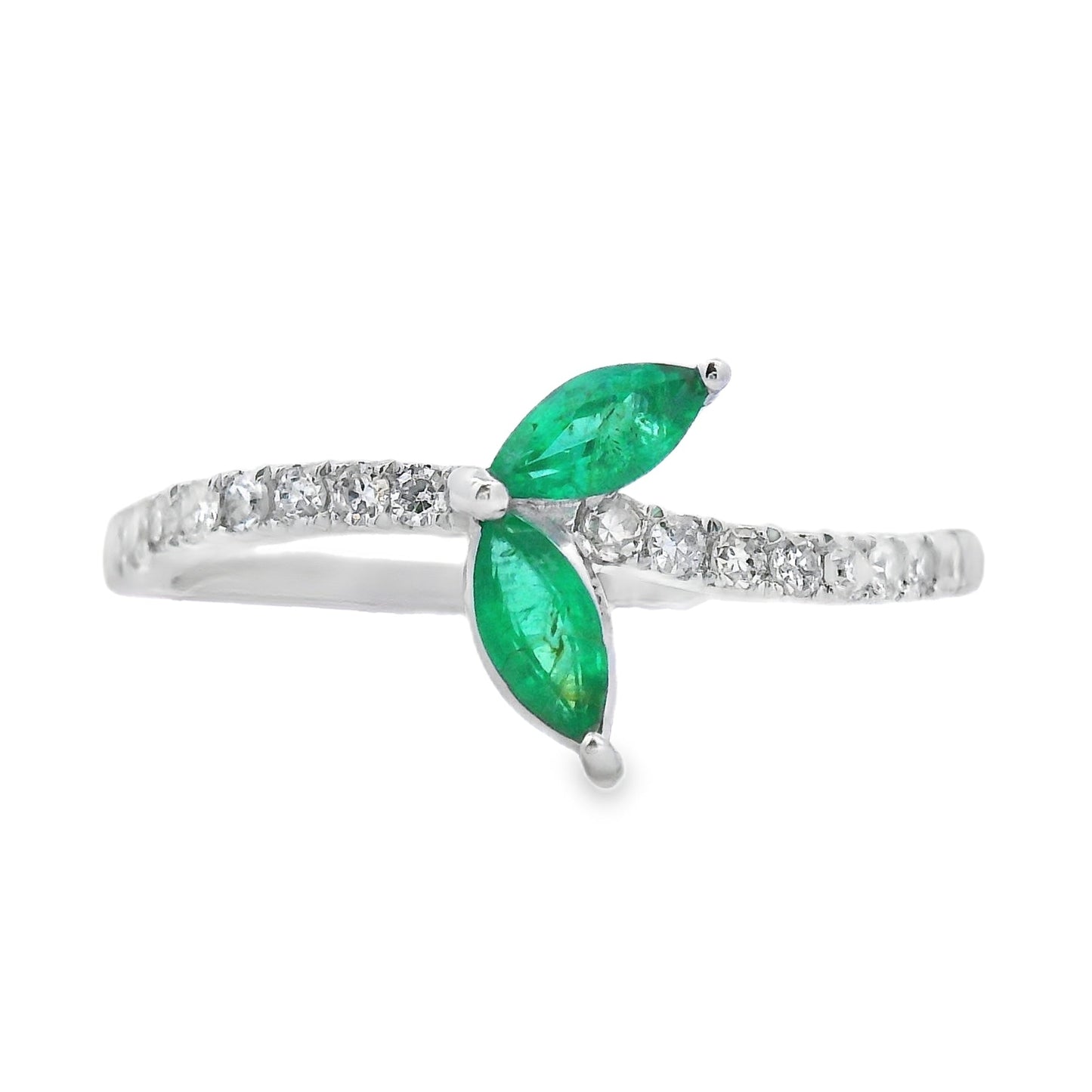 Genuine .29ct Emerald and Diamond Ring in 14KT White Gold