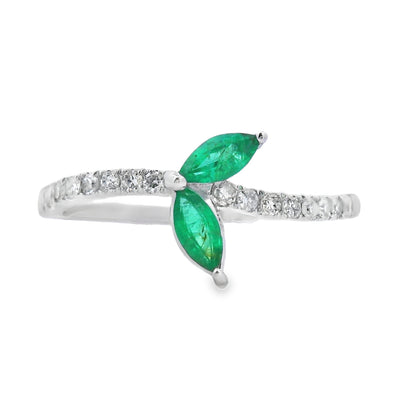 Genuine .29ct Emerald and Diamond Ring in 14KT White Gold