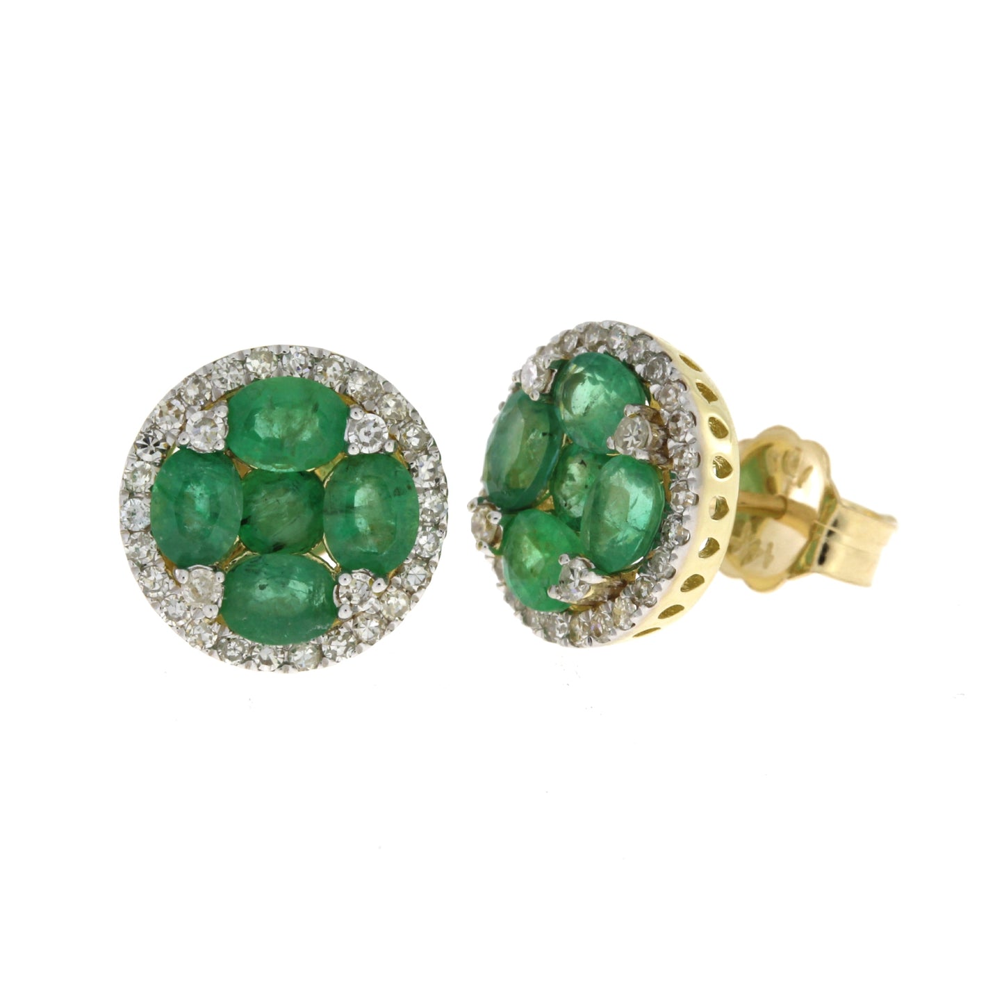 1.46ct Emerald and Diamond Stud Earrings in 14KT Yellow Gold