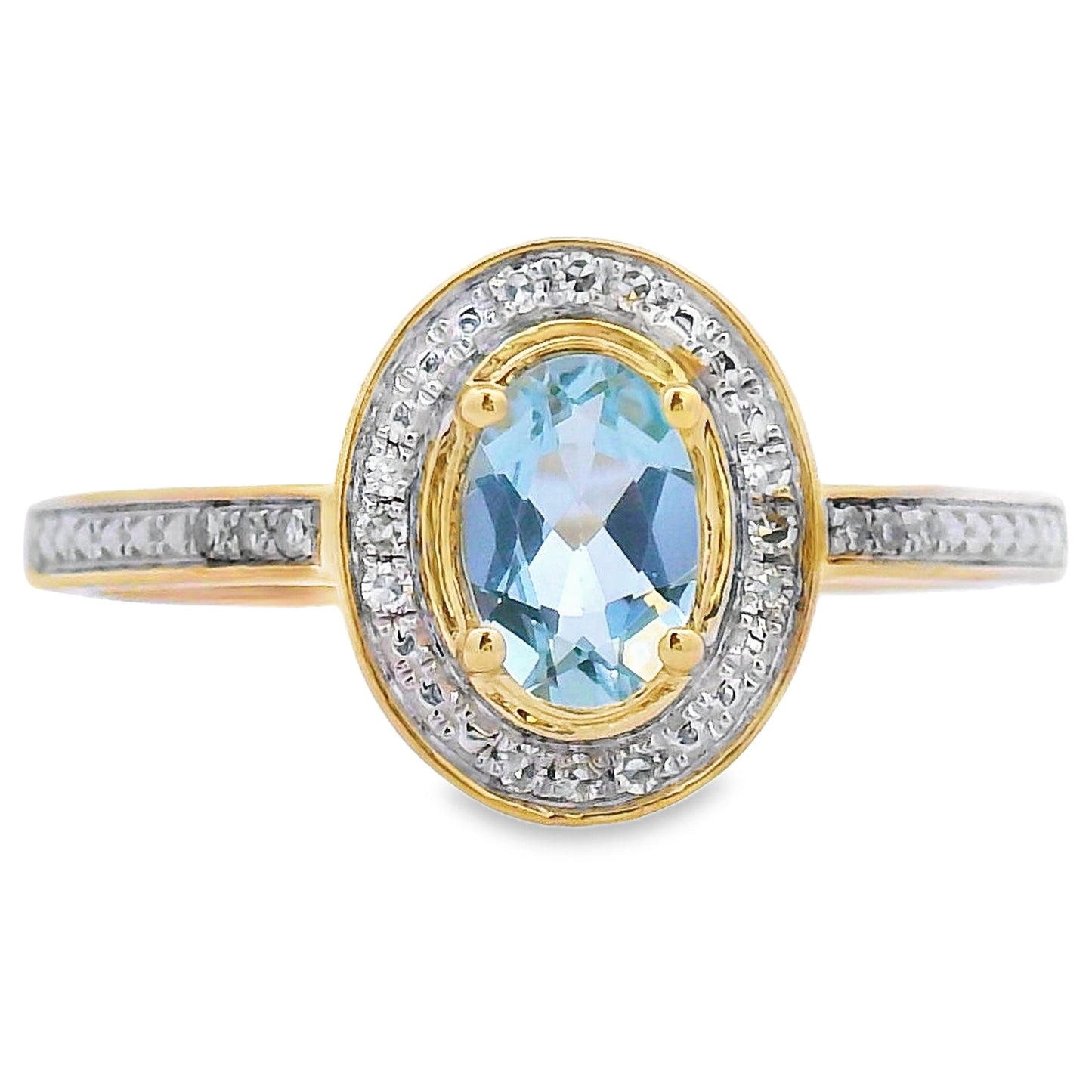 Anillo de Diamante de Acuamarina de .40ct en Oro Amarillo de 10KT